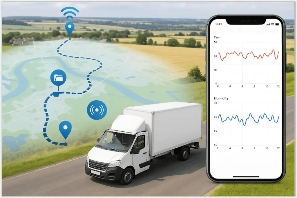 SmartCloud-Geotracking für mobile Assets: Routen auf der Echtzeitkarte und mobiles Dashboard mit Temperatur- und Feuchtigkeitstelemetrie
