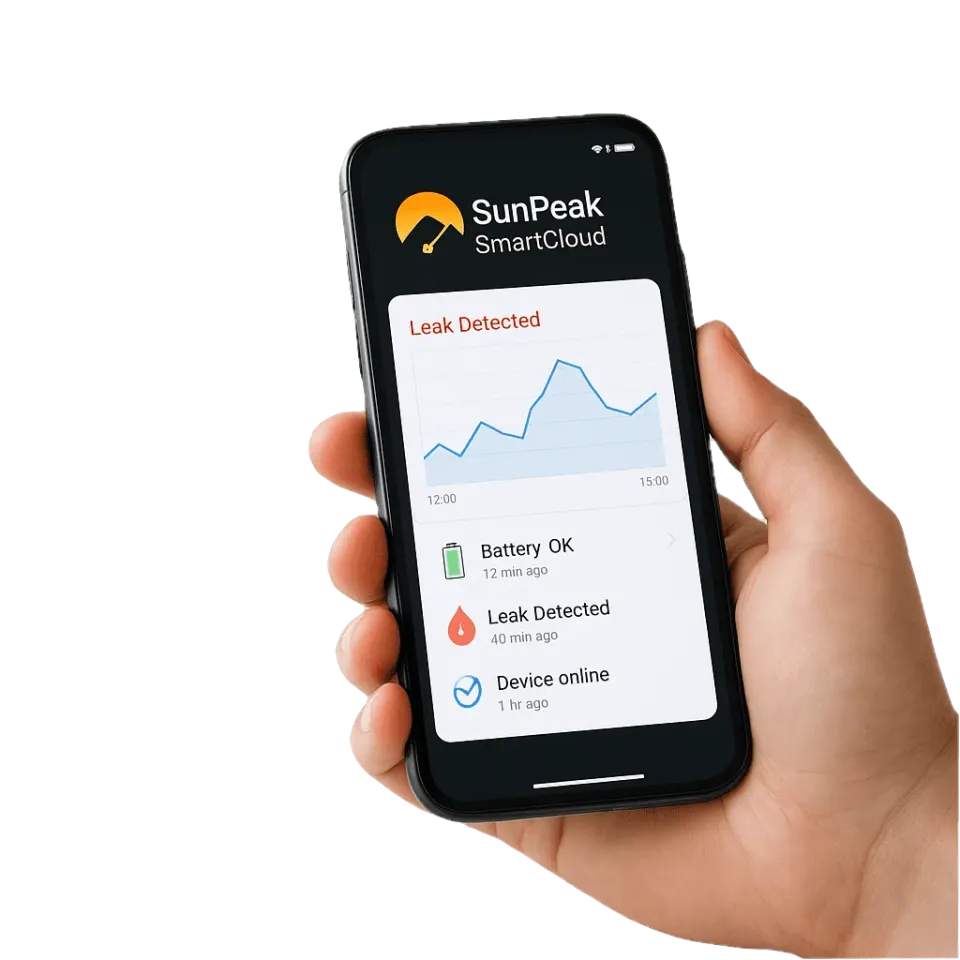 SmartCloud-App auf einem Smartphone: Echtzeit-Telemetriediagramme und Vorfallsbenachrichtigungen für die Fernüberwachung von Anlagen